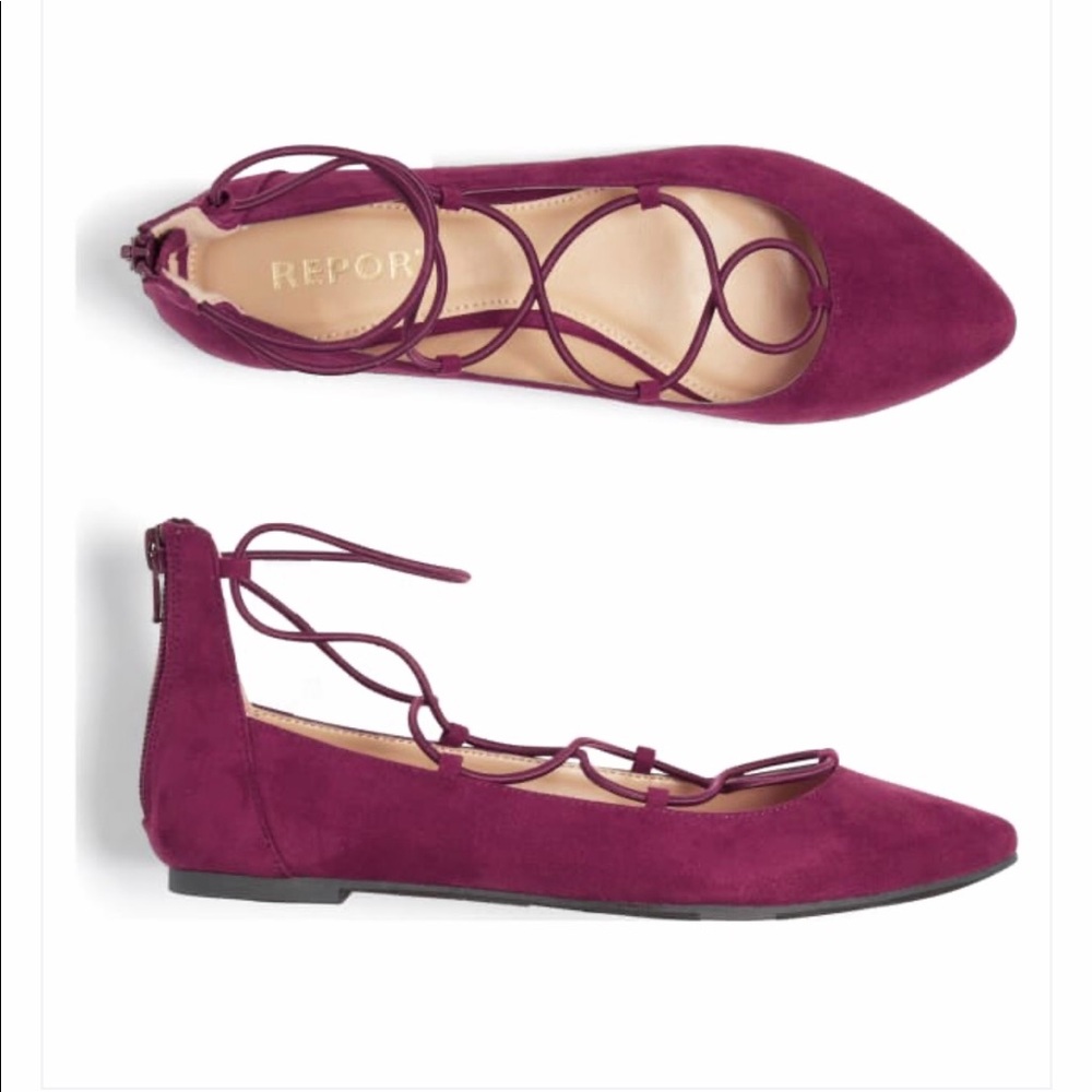 Report faux suede maroon lace up flats